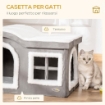 PAWHUT CASETTA PER GATTI DA INTERNO CON 2 ENTRATE E FINESTRA, CUSCINO E BASE ANTISCIVOLO, 63.5X37X40CM - BIANCO/GRIGIO