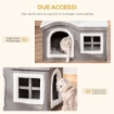 PAWHUT CASETTA PER GATTI DA INTERNO CON 2 ENTRATE E FINESTRA, CUSCINO E BASE ANTISCIVOLO, 63.5X37X40CM - BIANCO/GRIGIO