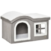 PAWHUT CASETTA PER GATTI DA INTERNO CON 2 ENTRATE E FINESTRA, CUSCINO E BASE ANTISCIVOLO, 63.5X37X40CM - BIANCO/GRIGIO
