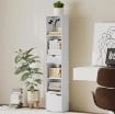 SCAFFALE LIBRERIA A 4 RIPIANI APERTI CON ARMADIETTO E CASSETTO, 30X24X158 CM, IN LEGNO BIANCO