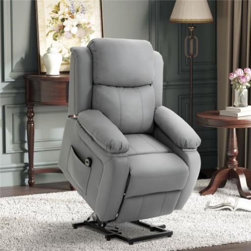 POLTRONA RELAX ELETTRICA E ALZAPERSONA RECLINABILE FINO 160° CON TELECOMANDO, IN SIMILPELLE - GRIGIO