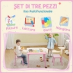 SET TAVOLO E SEDIE PER BAMBINI 3-8 ANNI CON MOTIVI ANIMALI E BORDI ARROTONDATI, IN MDF E LEGNO DI PINO ROSA