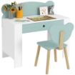 SET SCRIVANIA PER BAMBINI CON CASSETTO E SEDIA CON SCHIENALE A ORSETTO, ETÀ 3-8 ANNI, VERDE