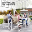 SET DA GIARDINO CON TAVOLO DA PRANZO IN VETRO RETTANGOLARE E 4 SEDIE CON BRACCIOLI MULTICOLORE
