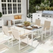 SET DA GIARDINO CON TAVOLO DA PRANZO IN VETRO RETTANGOLARE E 4 SEDIE CON BRACCIOLI MULTICOLORE