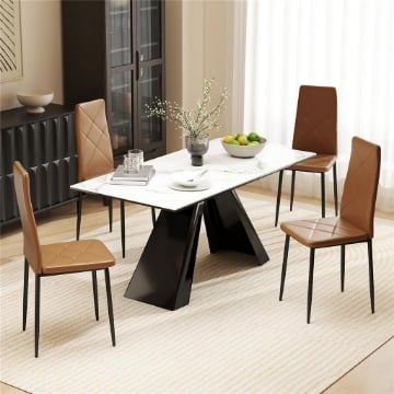 SET DI 4 SEDIE DA PRANZO MODERNE CON SCHIENALE ALTO IN FINTA PELLE E ACCIAIO, 41X50X97 CM, MARRONE