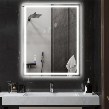 SPECCHIO BAGNO ANTIAPPANNANTE CON LUCE LED REGOLABILE, SPEAKER BLUETOOTH, PULSANTI TOUCH, 80X100 CM