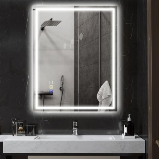 SPECCHIO BAGNO ANTIAPPANNANTE CON LUCE LED REGOLABILE, SPEAKER BLUETOOTH, PULSANTI TOUCH, 80X100 CM