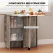 TAVOLO A RIBALTA CON 2 RIPIANI INFERIORI PER 6 PERSONE MAX, IN LEGNO 140X75X74 CM, GRIGIO