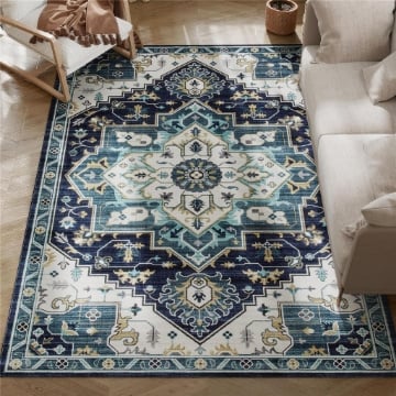 TAPPETO BOHO ANTISCIVOLO E LAVABILE A PELO CORTO PER SOGGIORNO E CAMERA, 230X160 CM, MULTICOLORE