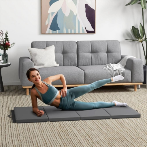 TAPPETINO DA GINNASTICA PIEGHEVOLE, MATERASSINO FITNESS SPESSO 5 CM E ANTISCIVOLO, 180X80X5 CM, GRIGIO