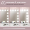 SPECCHIO DA TRUCCO CON 14 LUCI LED REGOLABILI E RICARICA USB, IN VETRO E METALLO, 62.5X14X49.5 CM, BIANCO