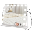 SPECCHIO DA TRUCCO CON 14 LUCI LED REGOLABILI E RICARICA USB, IN VETRO E METALLO, 62.5X14X49.5 CM, BIANCO