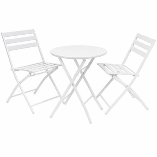 SET TAVOLO E 2 SEDIE PIEGHEVOLI DA GIARDINO PER BALCONE TERRAZZO COLORE BIANCO  ARTICOLO USATO