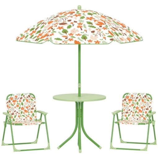 SET DA GIARDINO PER BAMBINI 2-5 ANNI CON TAVOLINO ROTONDO, 2 SEDIE PIEGHEVOLI ARTICOLO USATO SENZA OMBRELLINO 