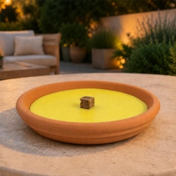 CANDELA ALLA CITRONELLA IN CIOTOLA DI TERRACOTTA Ø14 CM – CANDELA DA ESTERNO ANTIZANZARE